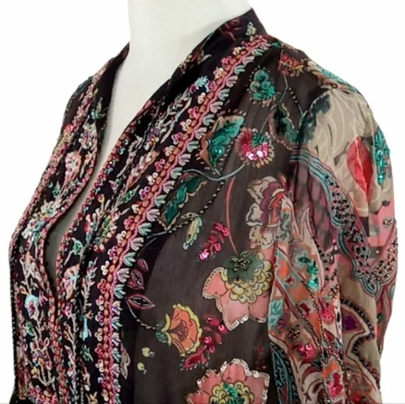 Soft Surroundings Asteria Beaded Sequin Tunic Top Varenna Plum Mixed Floral Sz S - Picture 13 of 16